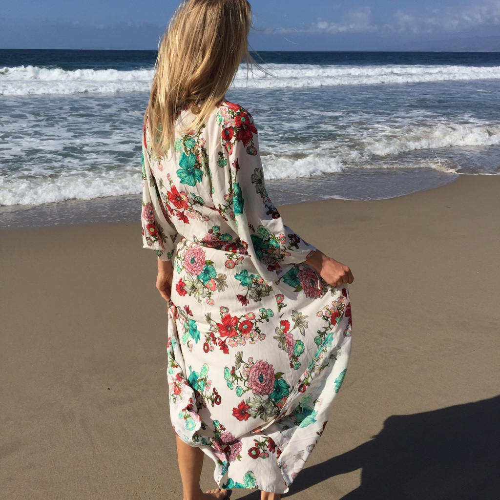 F4760 Woman Floral Dress Long Sleeves Summer Beach Dress Women Beachwear Dresses